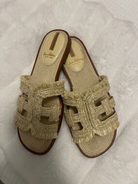 Sam Edelman Natural Raffia Fringe Slide Mules
